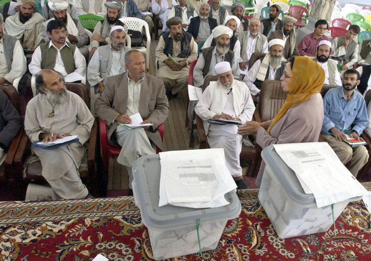 Afghan's election staff receive voting instructions during a training session by Azize Kheirandish, at right, a member of the U.N. civic education office, in Herat, on Wednesday. 