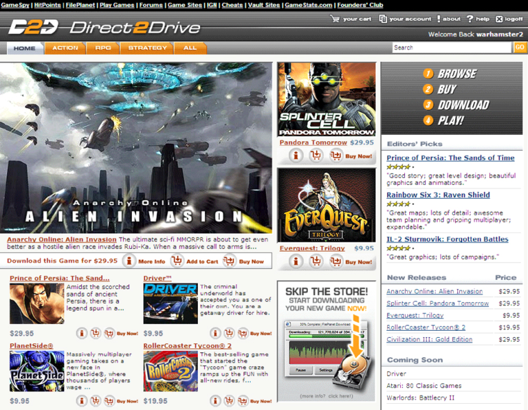 IGN Entertainment's Direct2Drive site lets buy and own games online, but offerings are sparse.