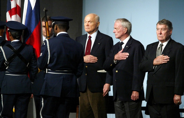 Surviving Mercury astronauts Glenn,  Carpenter and Schirra at Gordon Cooper memorial service