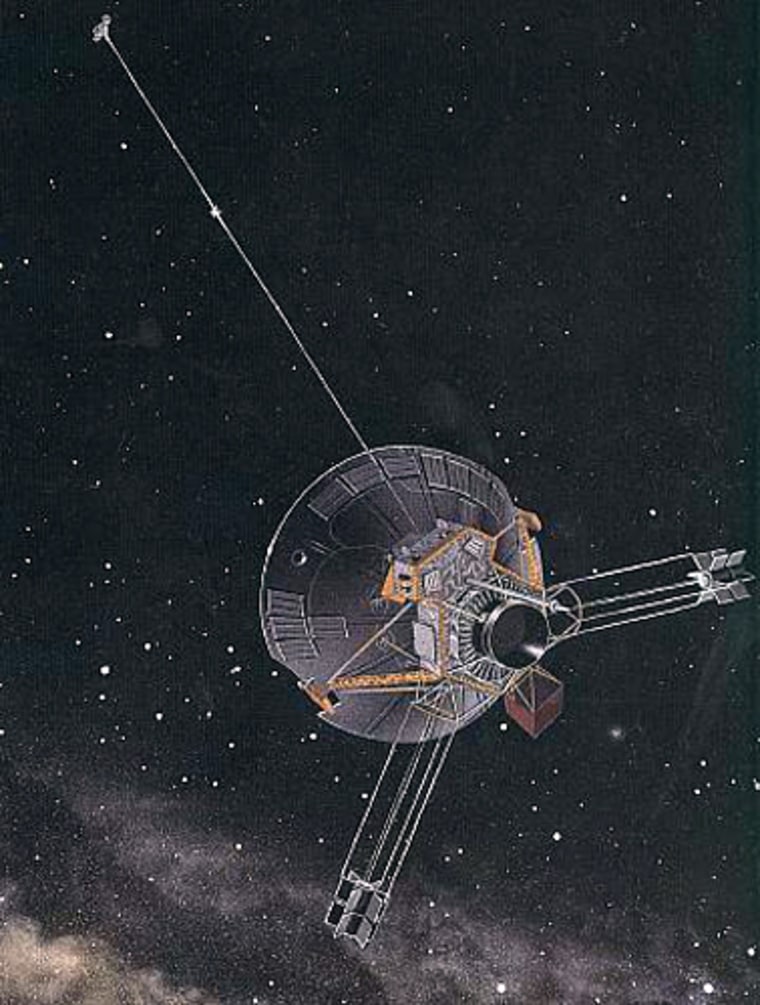 The Pioneer 10 spacecraft, shown in this artist's conception, seems to be experiencing a very slight counter-push as it zooms outward from the solar system, scientists say. The readings have led researchers to wonder whether there's a gap in our understanding of how gravity works.