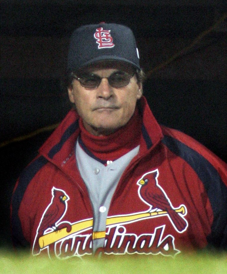 Cardinals manager LaRussa looks on during ninth inning in Game 2 loss to the Red Sox in World Series