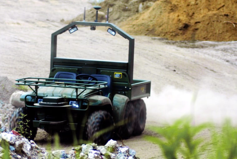 This is a 2004 photo provided by iRobot of a driverless vehicle on a test course in Massachusetts. 