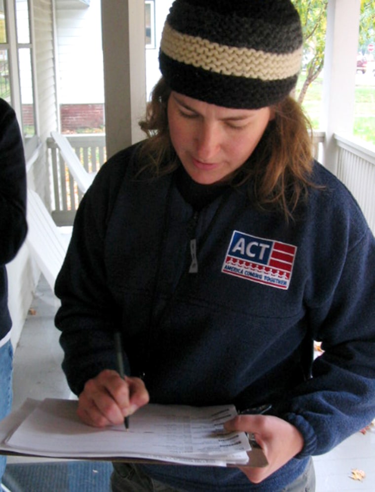ACT worker Nicole McLuen goes door to door in Des Moines.