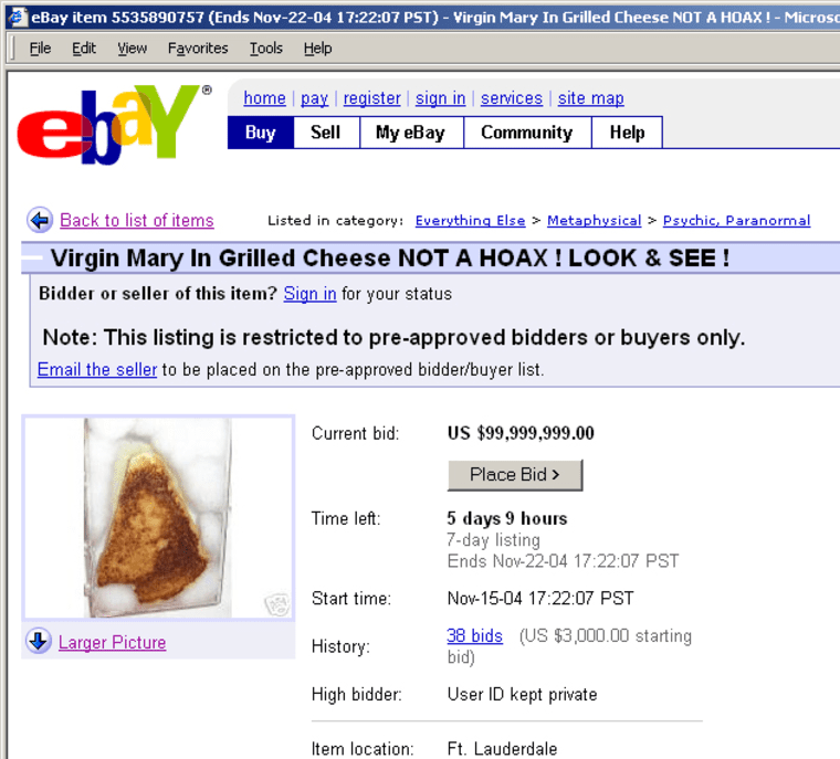 E-Bay put the 'Virgin Mary in Grilled Cheese' sandwich back on sale after temporarily pulling the item last week.