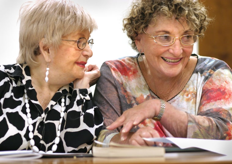 Sandy Baron, 86, (left) and Shirley robin, 75, work on a memory sharpening exercise in class at UCLA.