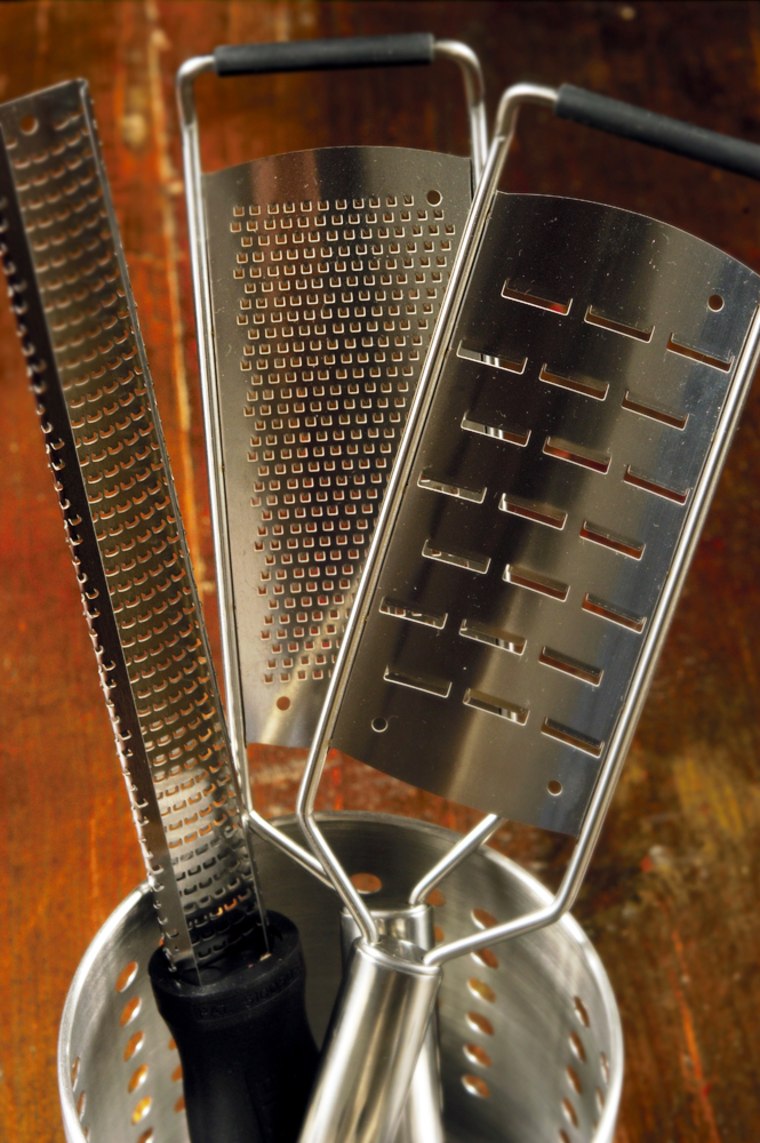 Microplane keeps expanding its product line of newfangled graters. One of the original zester/graters, left, is a perfect starter gift; cooks who already own one might enjoy the pro series of graters and shavers.