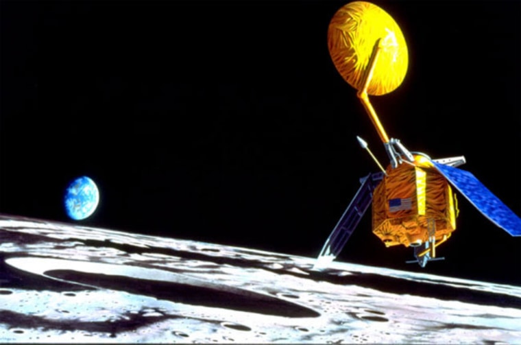 An artist's conception shows the Lunar Reconnaissance Orbiter orbiting the moon, with Earth on the horizon.