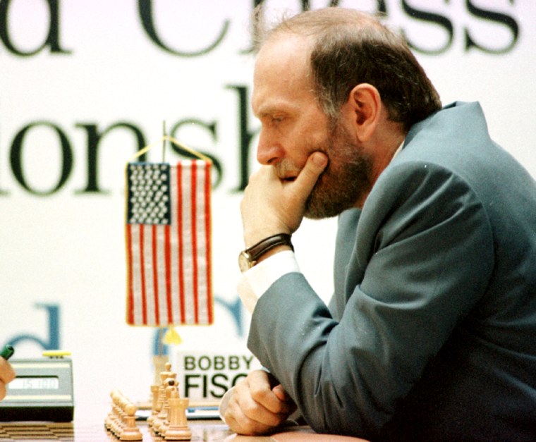 File photo shows former world chess champion Bobby Fischer at September 1992 match against Spassky in  Yugoslav resort of Sveti Stefan