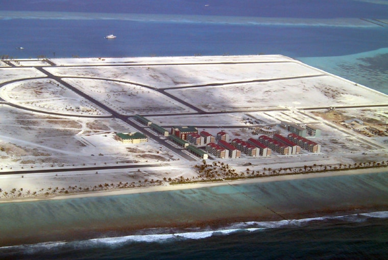 Aerial view of new housing complex of newly-built Hulhumale Island in Maldives