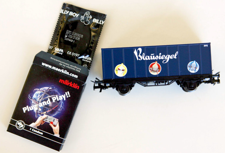 model scale train that comes packaged with condom