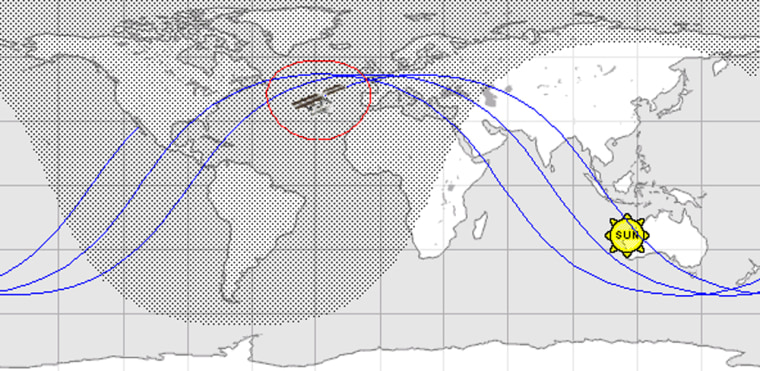 This graphic is an example of the real-time space station tracking information available from NASA.