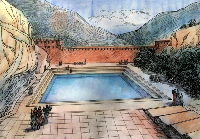 An artists impression of the Siloam Pool in Jerusalem on the basis of new excavations by archaeologists