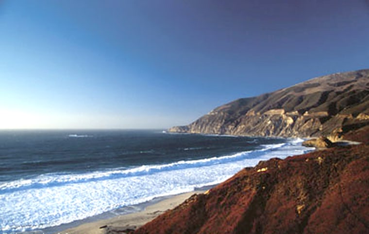 On central California's coastline, the Santa Lucia Mountains plunge into the sea.