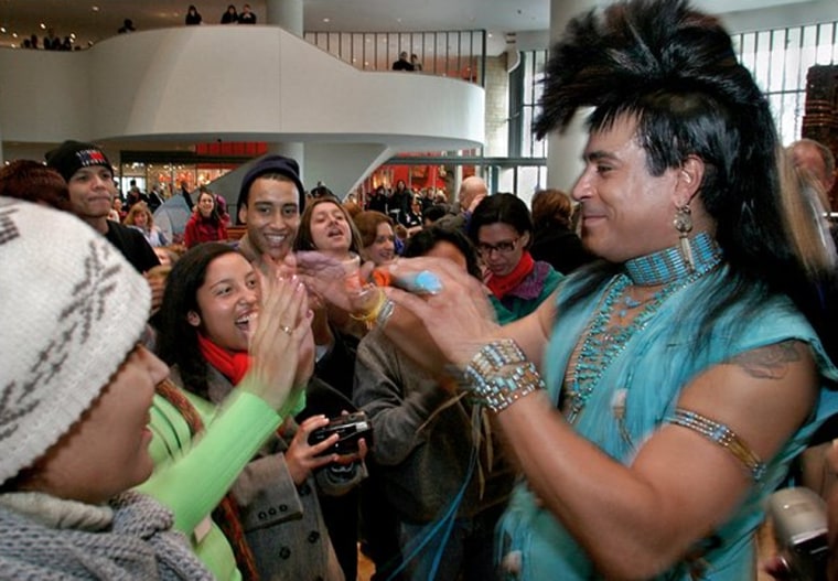 Felipe Rose of the Village People gave a gold record of 'Y.M.C.A.' to the National Museum of the American Indian. The ceremony included a Lakota prayer -- and the dance to the single.