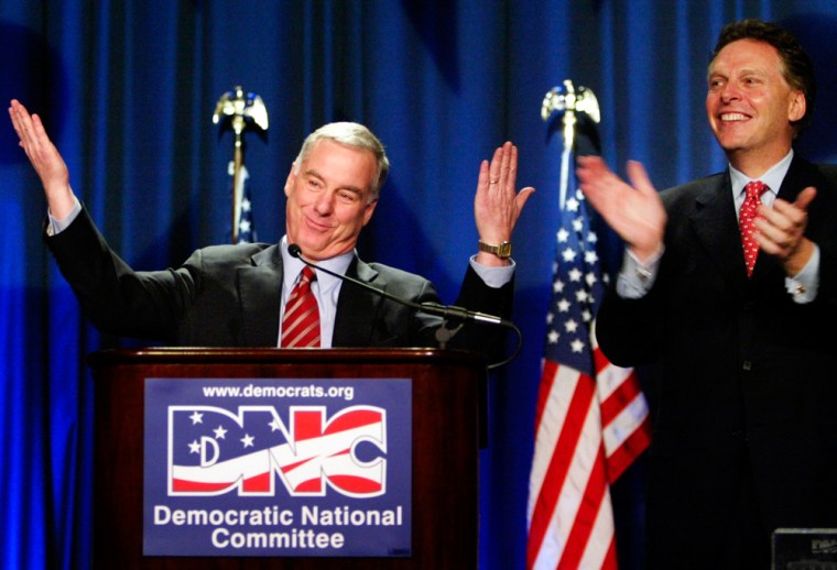 Howard Dean acknowledges supporters as he accepts his new position as DNC Chairman