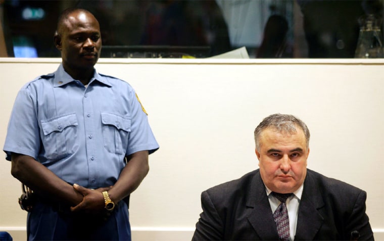 Former Bosnian Serb army commander Dragan Jokic waits in the courtroom in The Hague