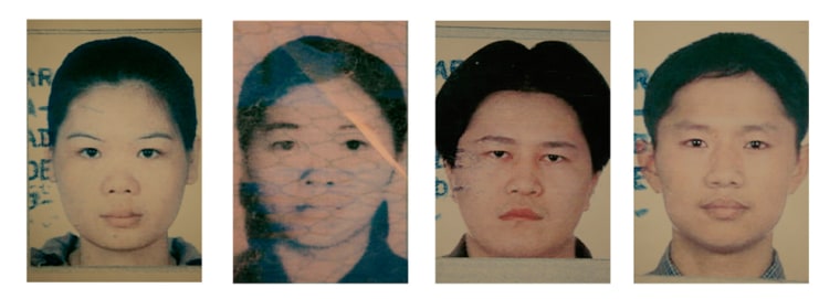Four of the 16 people being sought were identified as, from left: Xiujin Chen, Wen Quin Zheng, Guozhi Lin and Zengrong Lin. 