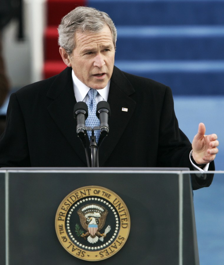 Bush praised "the idealistic work of helping raise up free governments."