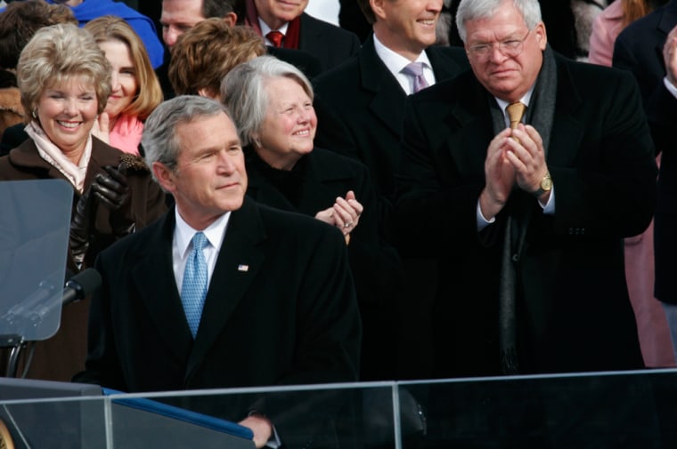 President Bush delivers his second inaugural speech on the Capitol steps Thursday.