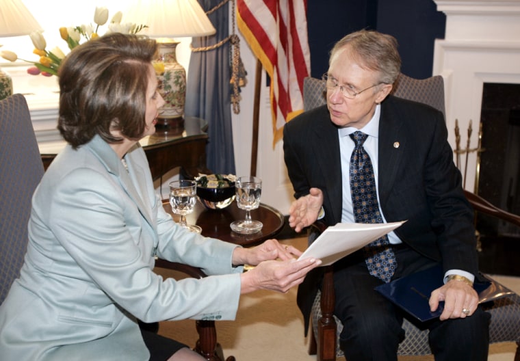 House Minority Leader Rep. Nancy Pelosi, D-Calif., and Senate Minority Leader Sen. Harry Reid, D-Nev., prepare their response to President Bush’s address Wednesday.