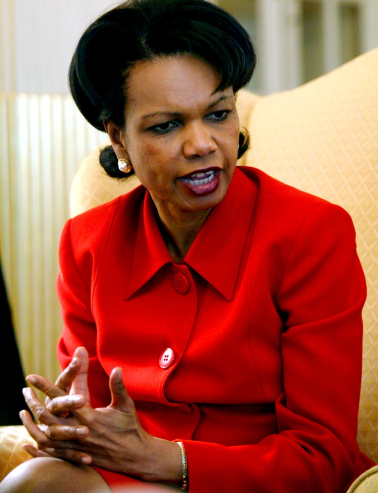 Condoleezza Rice meets with reporters at the State Department