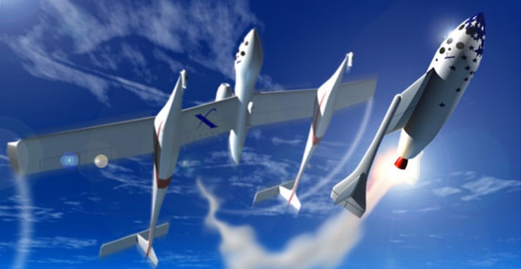The SpaceShipOne craft, depicted in this illustration, serves as a model for the next generation of passenger-ready suborbital spacecraft currently being developed for Virgin Galactic.