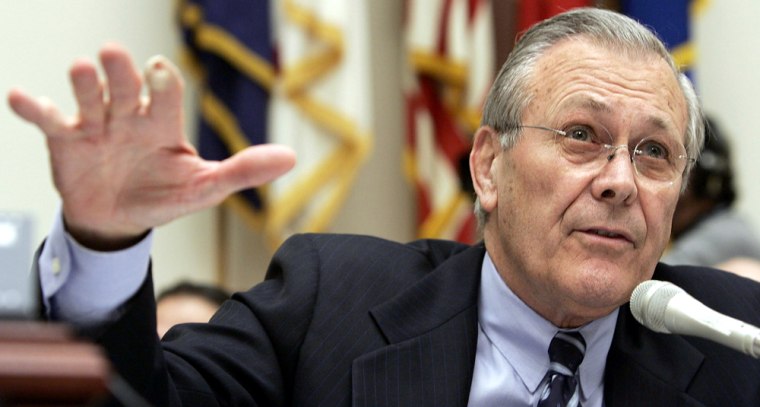 Rumsfeld And Myers Attend Defense Department Budget Hearing