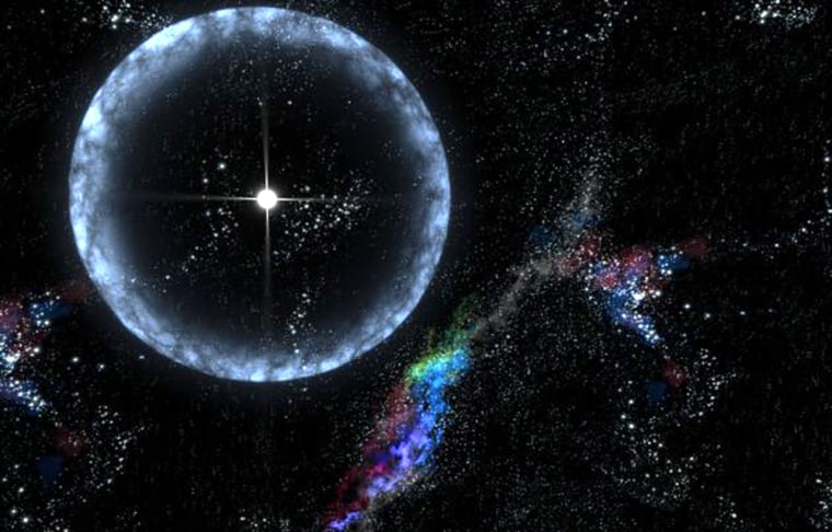 Artist's impression of the blast streaming out in all directions through the galaxy.