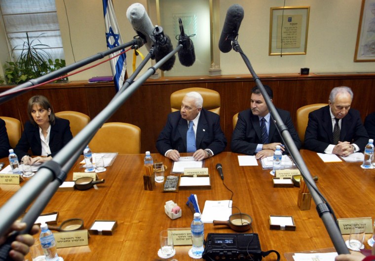 Israeli Prime Minister Ariel Sharon attends the weekly cabinet meeting in Jerusalem