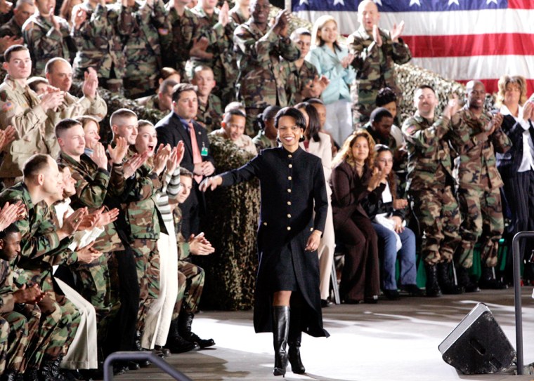 Condoleezza Rice gets applause from troops at Weisbaden Army Airfield Base