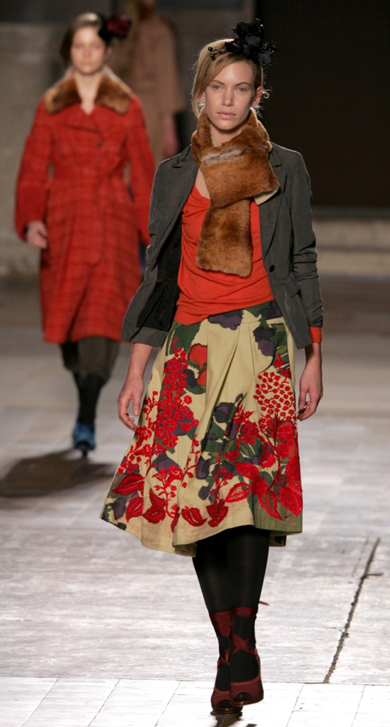 A model presents a creation by Dutch designer Dries Van Noten Fall Winter collection in Paris