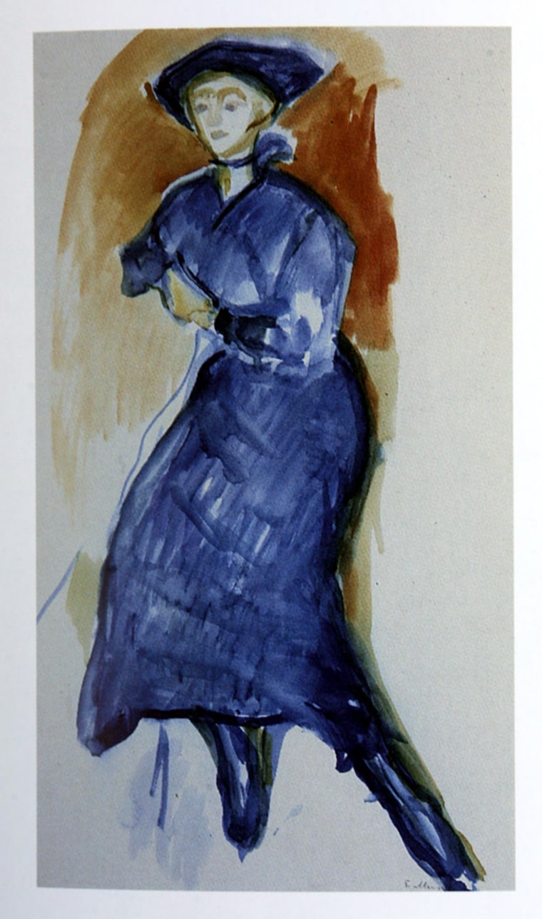 Picture from a catalog of artist Edvard Munch's 1915 watercolor "Blue dress," which was stolen along with two other lithographs from a hotel outside Moss, 30 miles south of Oslo on Sunday.