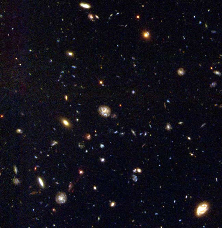 The Hubble Deep Field South is a 12-billion-light-year corridor of space, loaded with a dazzling array of early galaxies. It is one of the space telescope’s penetrating views into the early universe.
