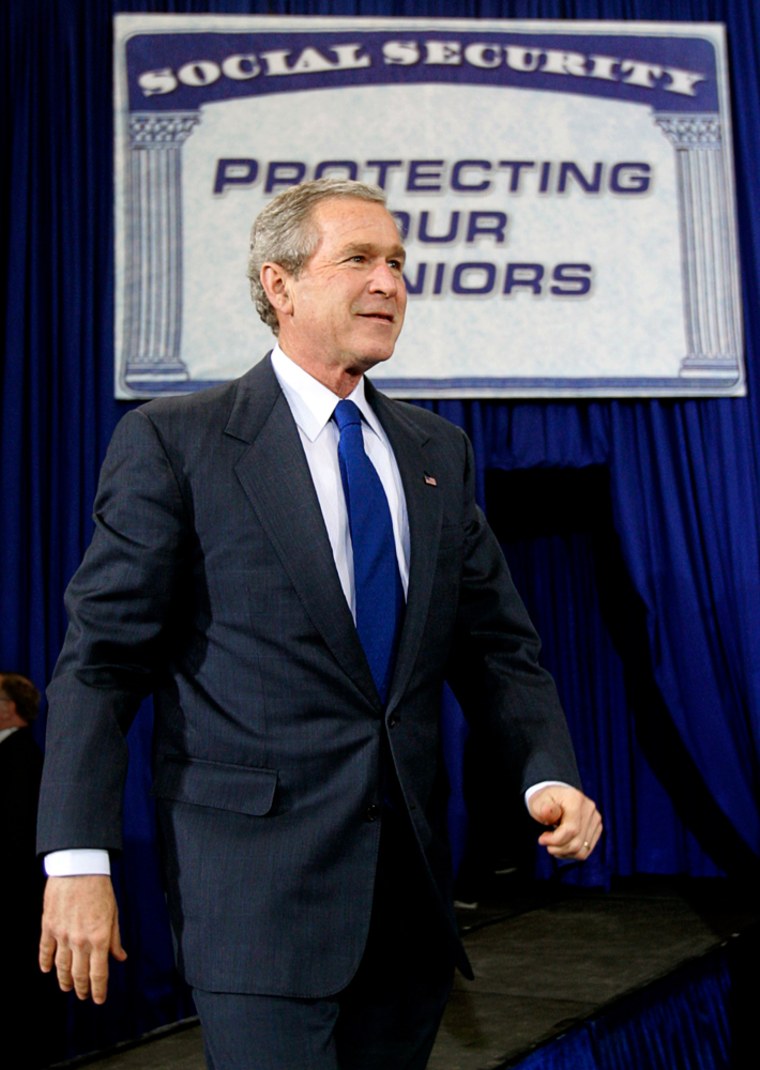 President Bush walks onstage to speak about Social Security reform in Louisiana