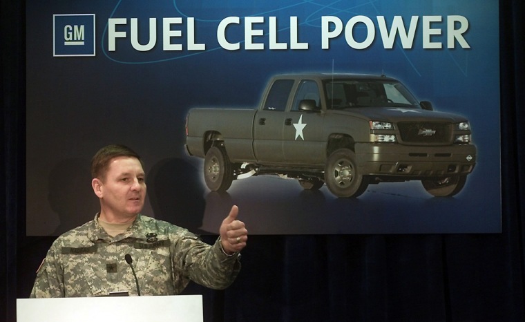 U.S. Army Brigadier General Roger A. Nadeau says he is excited to put into service the world's first fuel cell powered truck, designed by General Motors Corp.