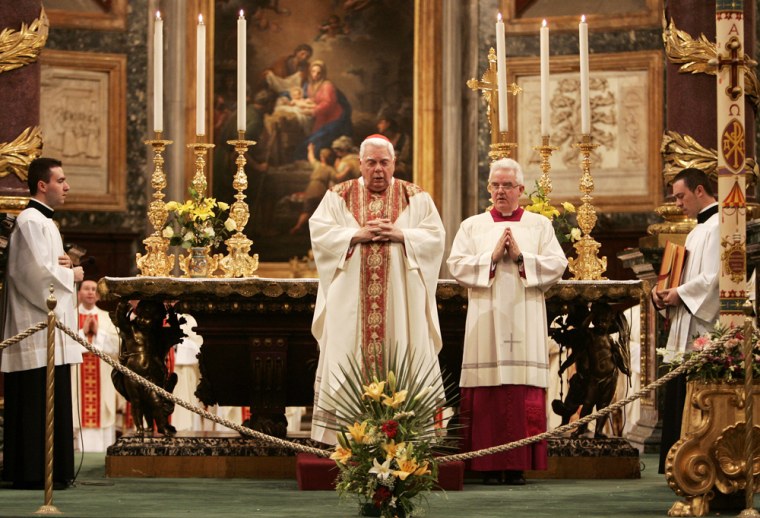 Cardinal Bernard Law celebrates Mass at the St. Mary Major Basilica in Rome on Sunday.