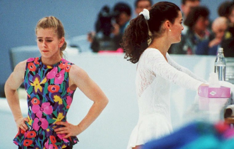 US figure skaters Tonya Harding (L) and Nancy Kerr