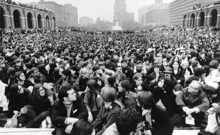An estimated 7,000 persons jam a quadrangle at the Independence Mall in Philadelphia, during Earth Week activities celebrating the eve of Earth Day, April 22, 1970. (AP Photo)