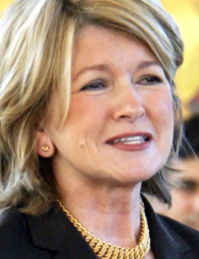 ** FILE ** Martha Stewart addresses employees of Martha Stewart Living Omnimedia Inc. during a meeting  in New York, Monday, March 7, 2005, after her release from prison. Martha Stewart Living Omnimedia Inc. said its first-quarter loss narrowed from a year ago, but the multimedia empire struggled with a 13 percent drop in revenue, hurt primarily by the absence of its daily syndicated TV show while its namesake founder was in prison.  (AP Photo/Mary Altaffer)