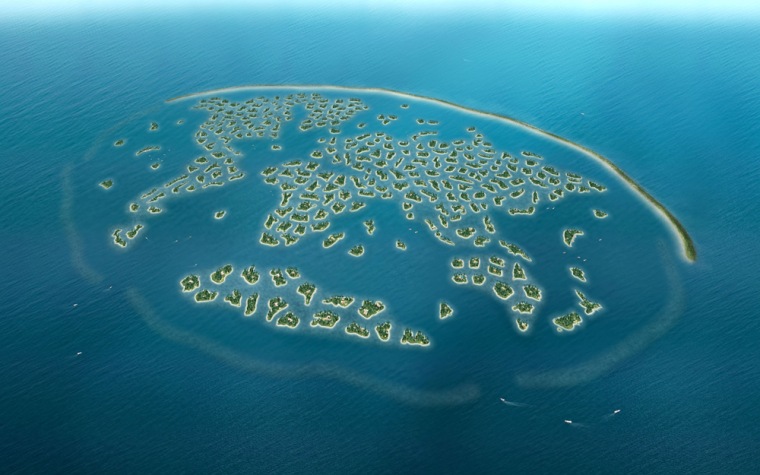 An illustration shows how "The World," a collection of 300 man-made islands off the United Arab Emirates, is planned to appear after completion.