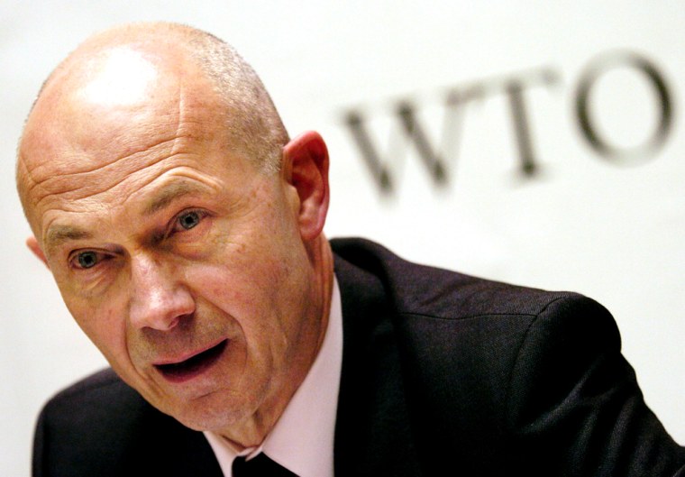 Pascal Lamy of France speaks during a news conference after making his presentation to the WTO's governing general council in Geneva