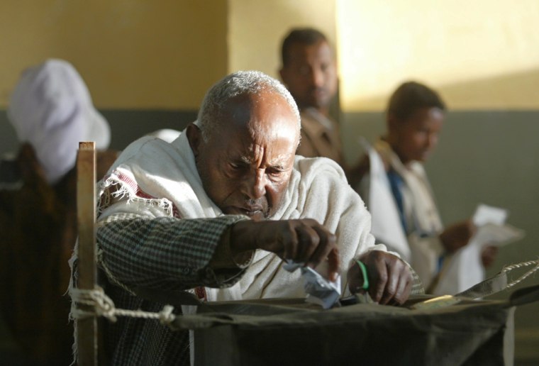A man casts his vote Sunday at a polling station in Addis Ababa, during the third democratic election in Ethiopia's history. 