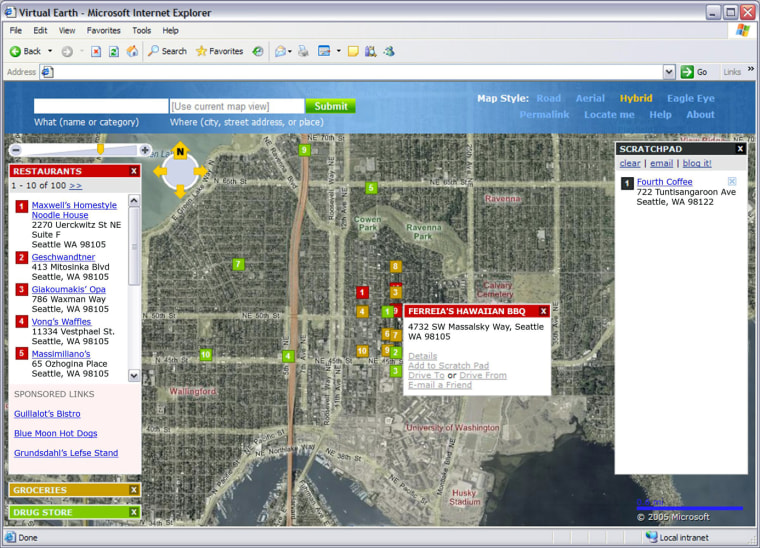 MSN Virtual Earth will let people layer multiple searches, such as grocery stores and dry cleaners, onto a single map.