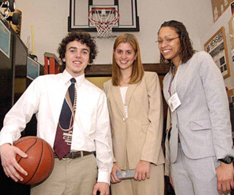Undergraduate engineers Steve Garber, Alissa Burkholder and Ashanna Randall built a system that allows blind people to play basketball. Burkholder and Randall also were starters on the Johns Hopkins women's basketball team.