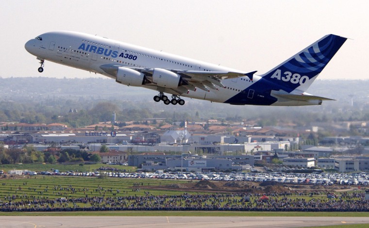 File photo of the the first superjumbo Airbus A380 during runway tests at the Toulouse-Blagnac airport in southwestern France