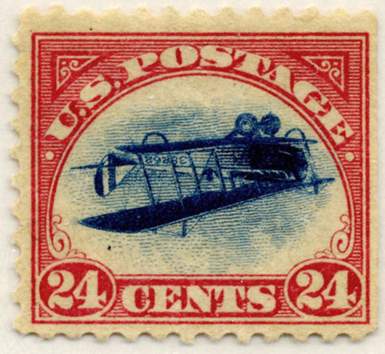The rare "Inverted Jenny," a 1918 stamp displaying an upside-down airplane, was sold for $525,000 on Friday. 