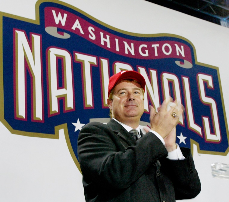 Baseball team General Manager Bowden during Nationals baseball team logo unveiling ceremony