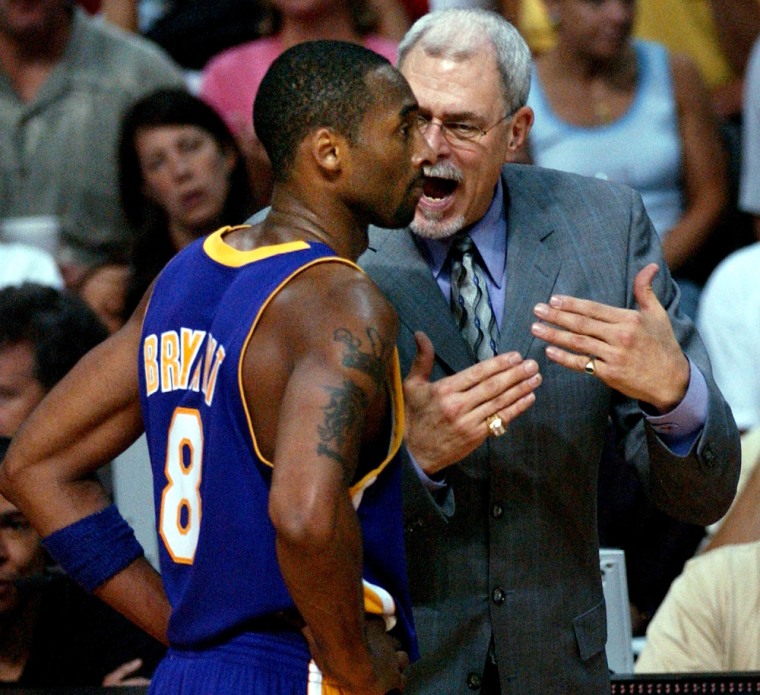 File picture of Los Angeles Lakers coach Phil Jackson with guard Kobe Bryant during the NBA Finals in 2004