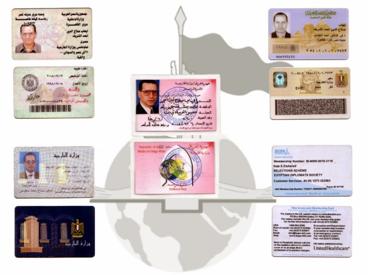 A screen capture from an Islamist Web site  shows identification cards of Egypt's top envoy to Iraq, Ihab el-Sherif