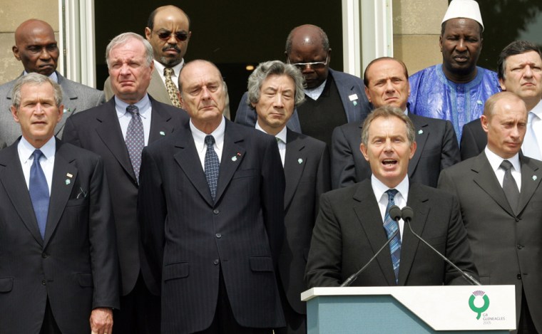 British Prime Minister Blair speaks before G8 leaders at Gleneagles